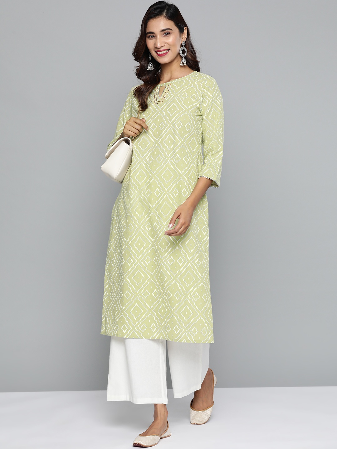 

HERE&NOW Women Green & Off-White Printed Kurta with Palazzos