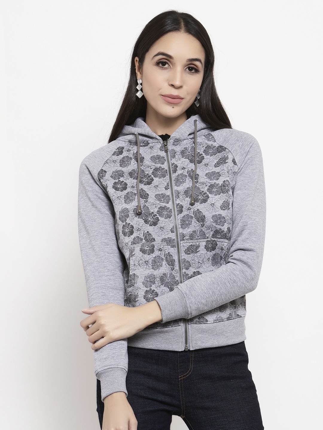 

Gipsy Women Grey Self Design Hooded Sweatshirt
