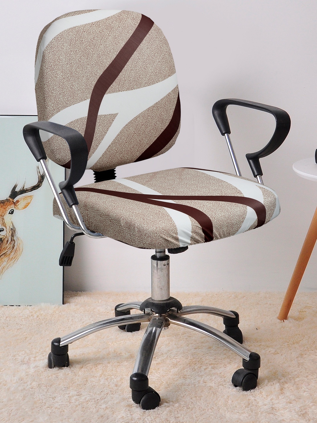 

Cortina Beige & Maroon Printed Chair Covers