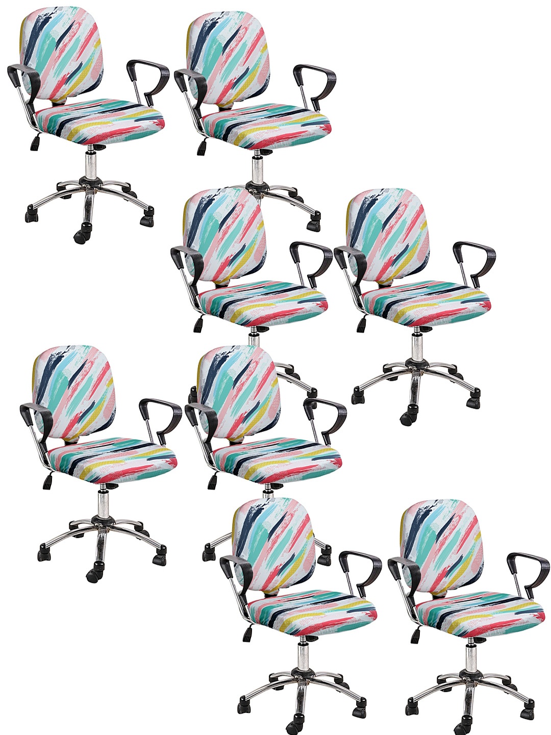 

Cortina Set Of 8 White & Blue Abstract Chair Covers