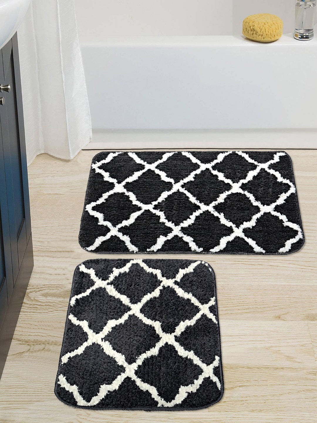 

Saral Home Set Of 2 Black & Grey Self Design Microfiber Anti-Skid Bath Mat