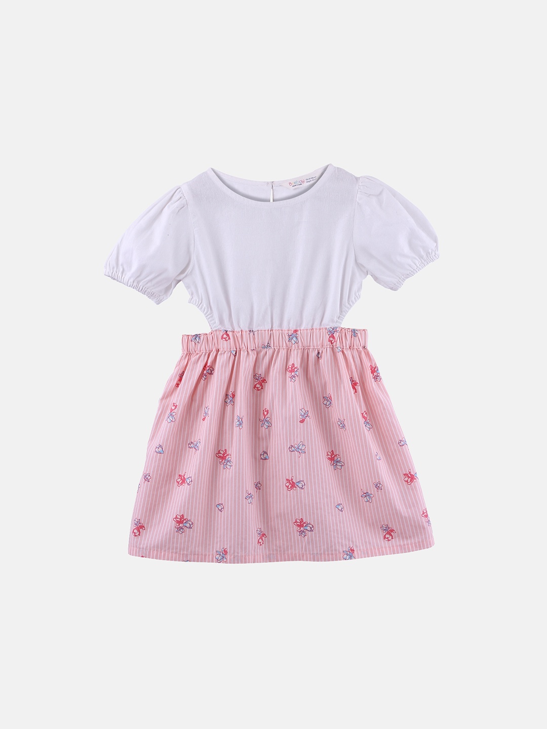 

Beebay Girls Peach-Coloured Printed Fit and Flare Dress