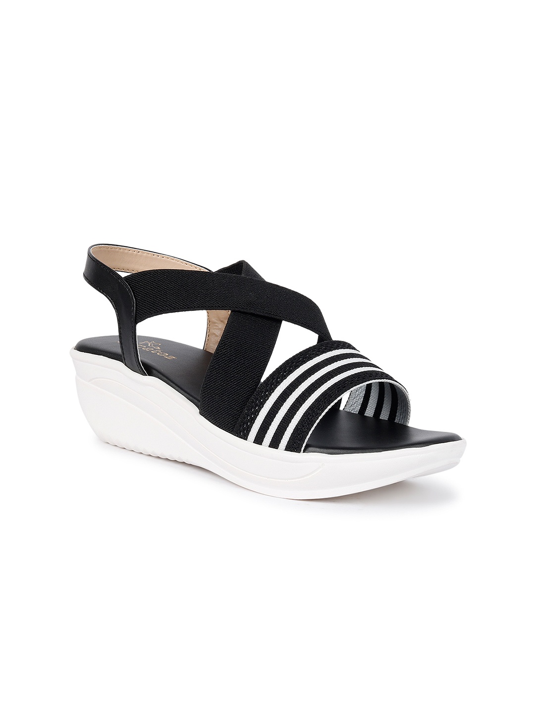

ZAPATOZ Women Black & White Striped Wedges