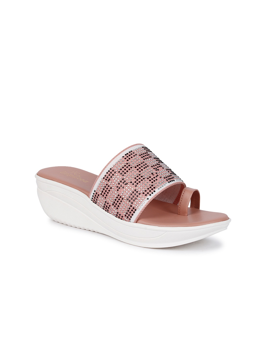 

ZAPATOZ Women Pink & White Woven Design Wedge Heels