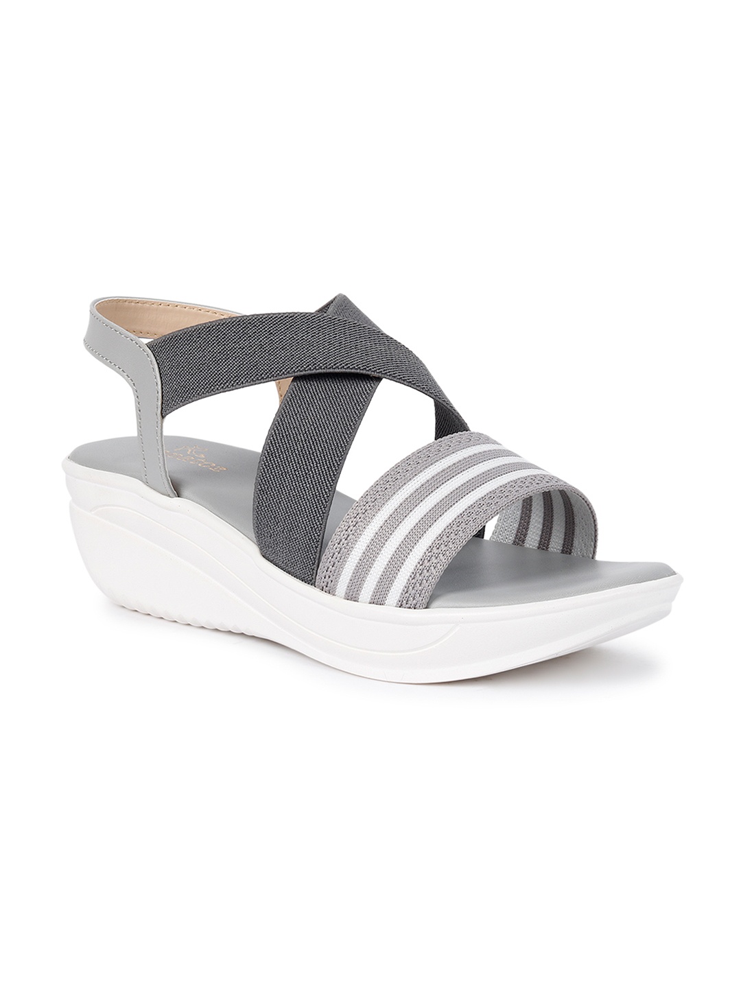 

ZAPATOZ Women Grey & Off-White Woven Design Wedges