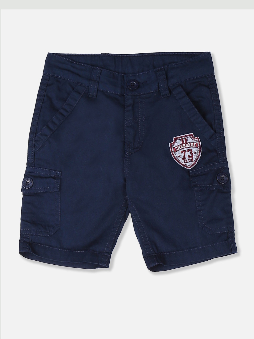 

Cherokee Boys Navy Blue Solid Regular Fit Cargo Shorts