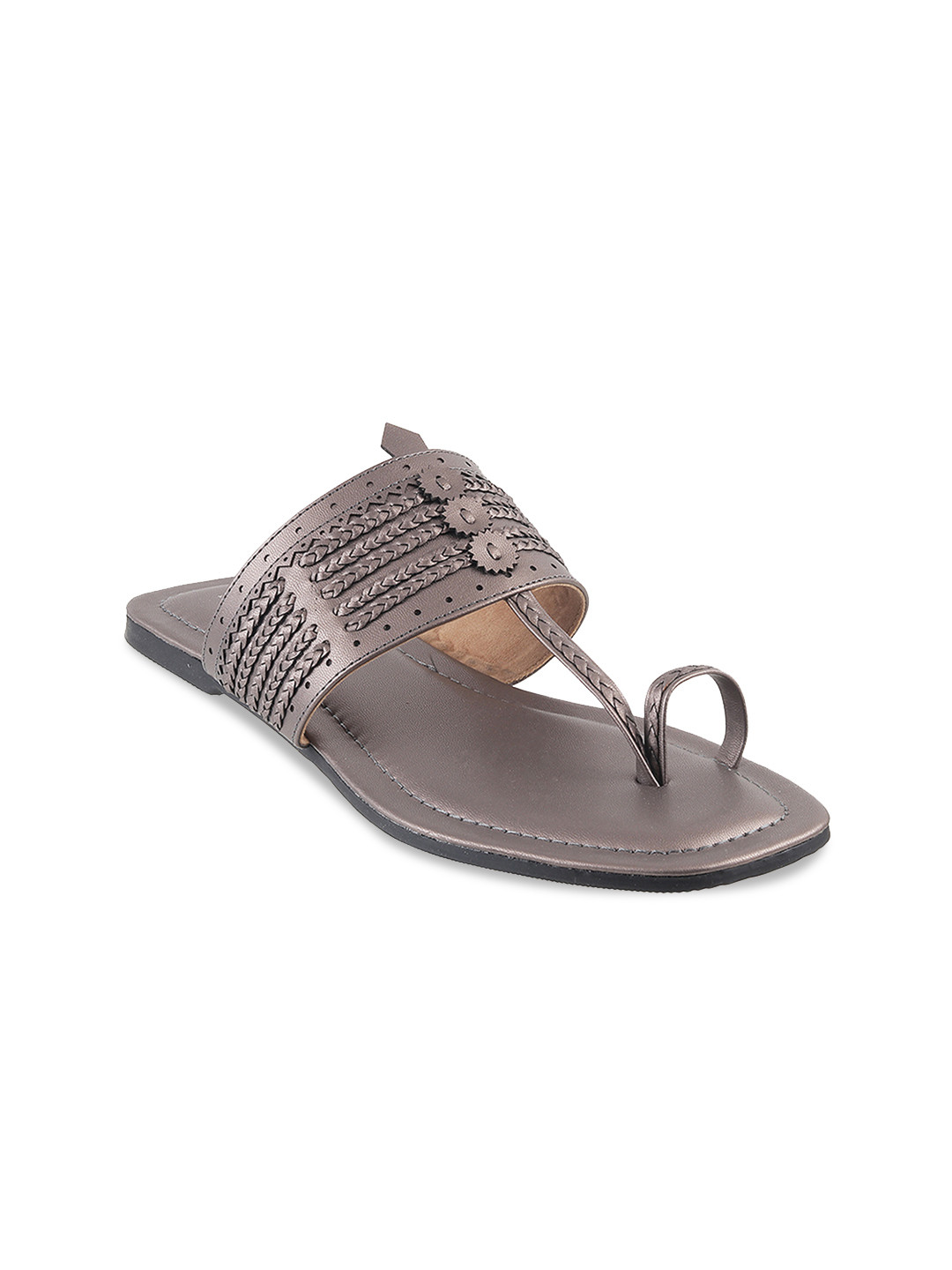 

Mochi Women Grey Textured One Toe Flats