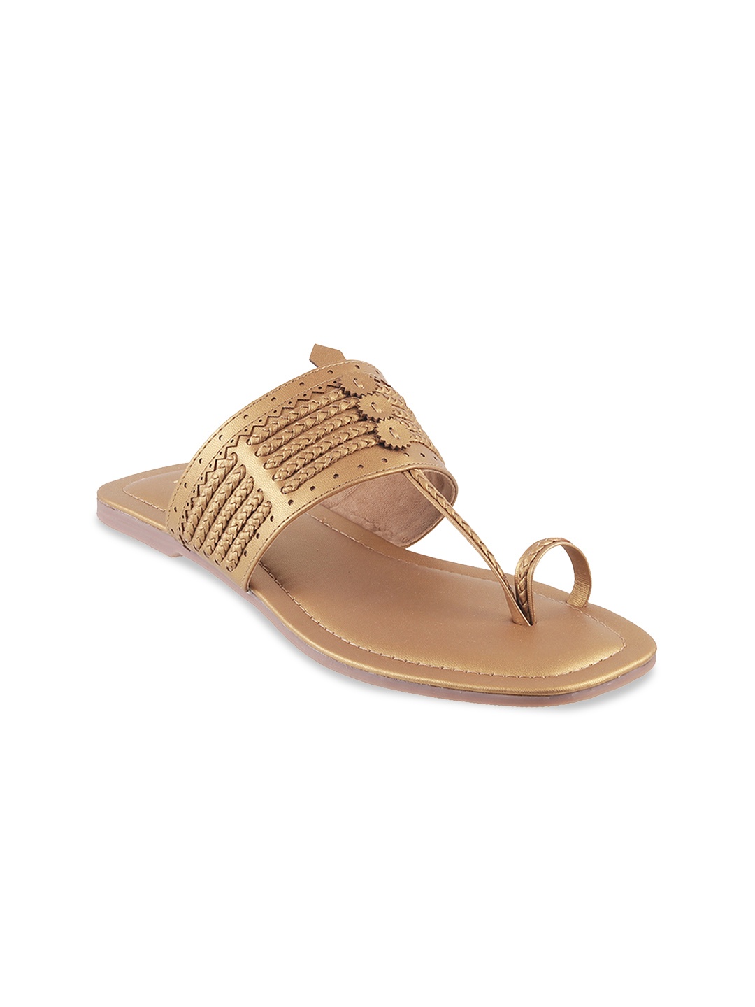 

Mochi Women Gold-Toned Woven Design One Toe Flats