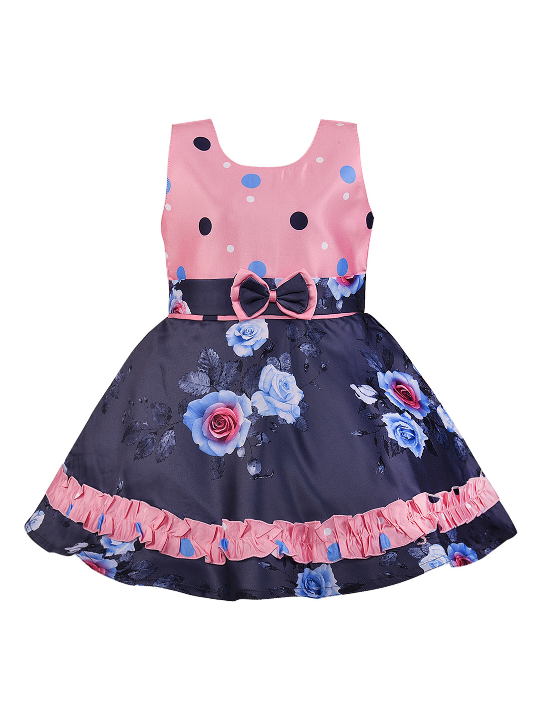 

Wish Karo Girls Peach-Coloured Printed Fit and Flare Dress