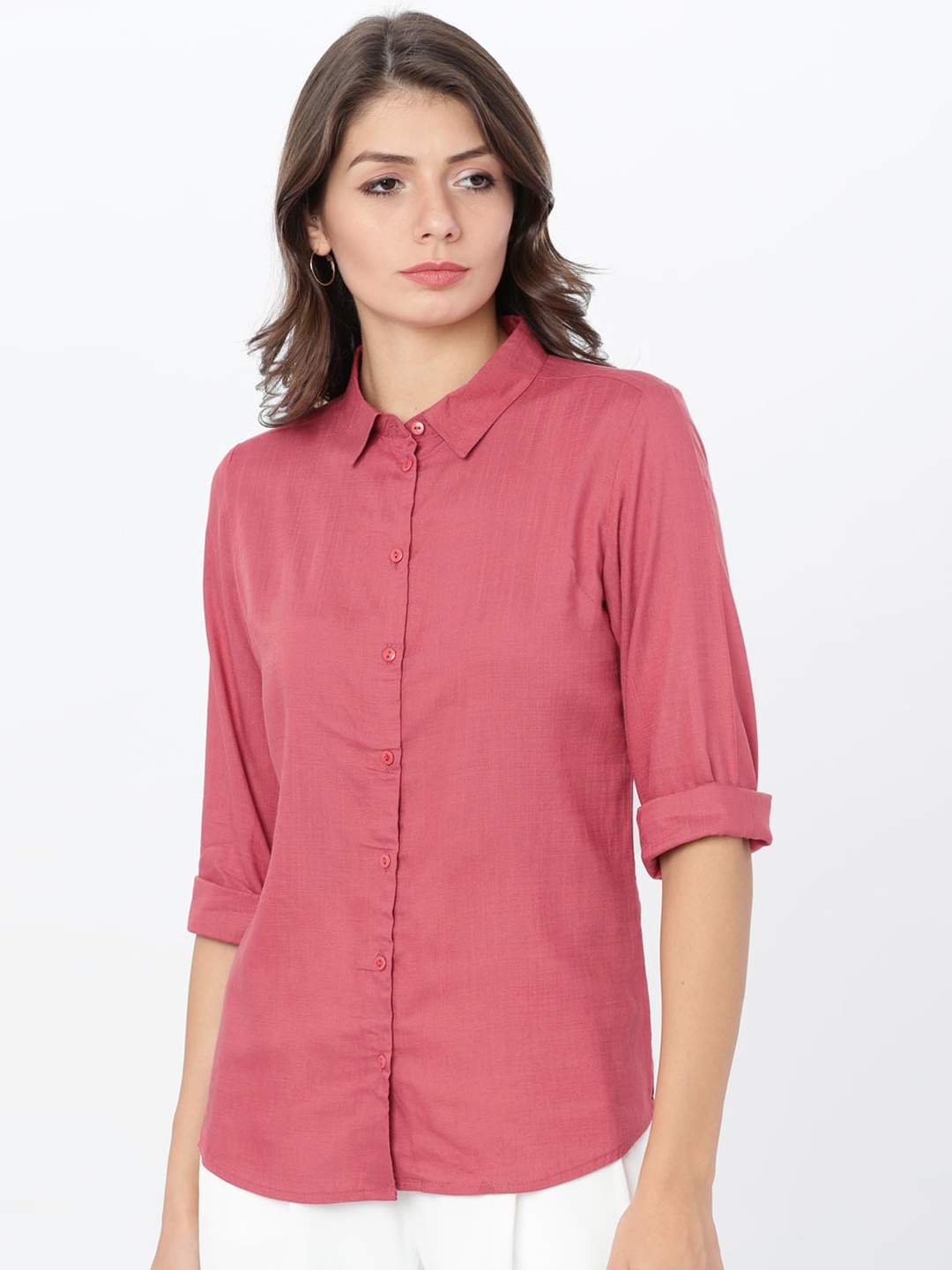 

Tokyo Talkies Women Pink Regular Fit Solid Casual Shirt
