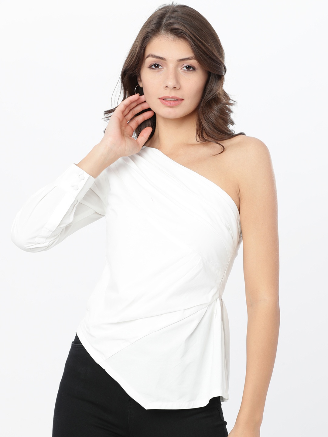 

Tokyo Talkies Women White Solid A-Line Pure Cotton Top