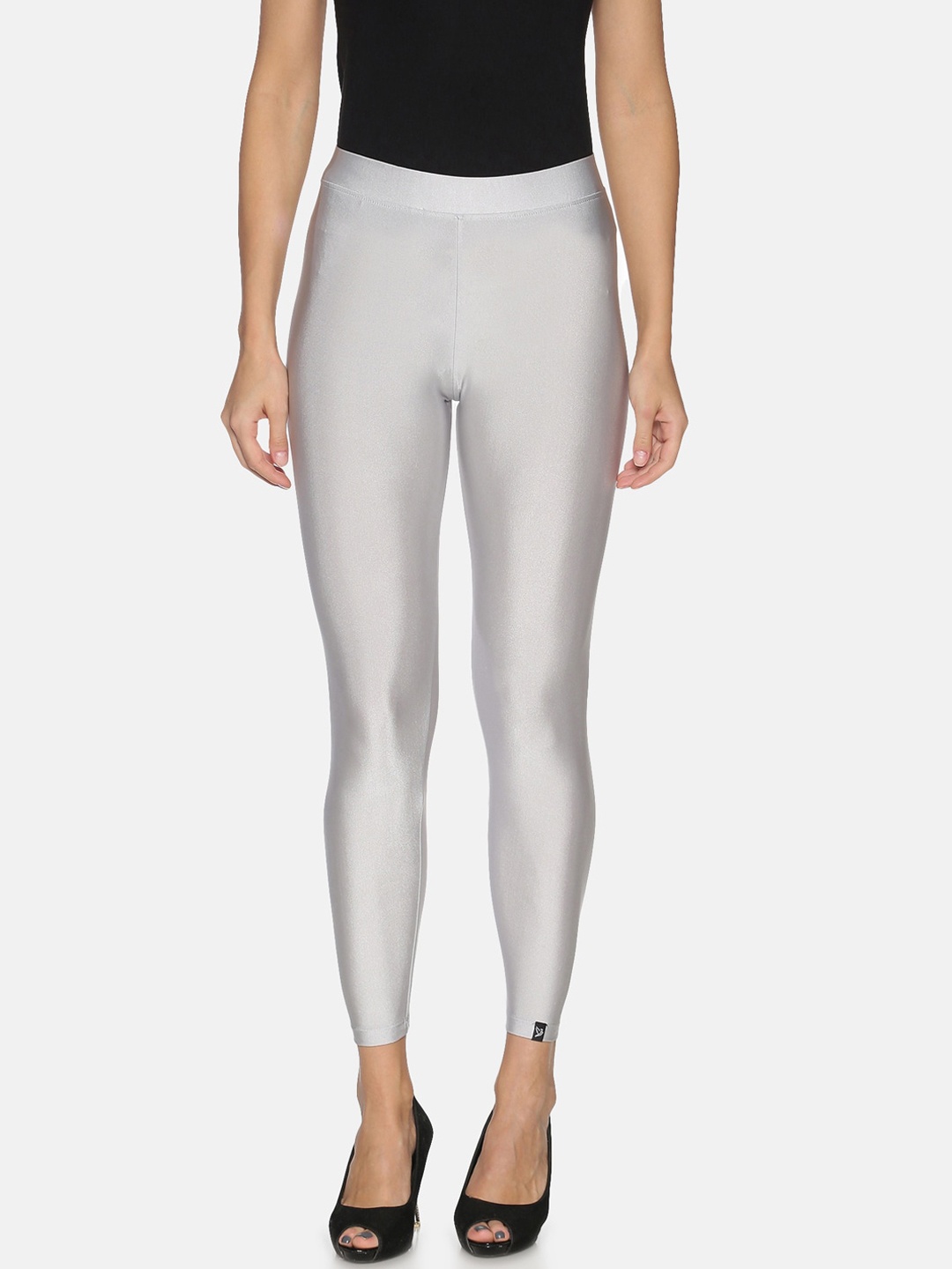 

TWIN BIRDS Women Silver-Colored Solid Ankle-Length Shimmer Leggings