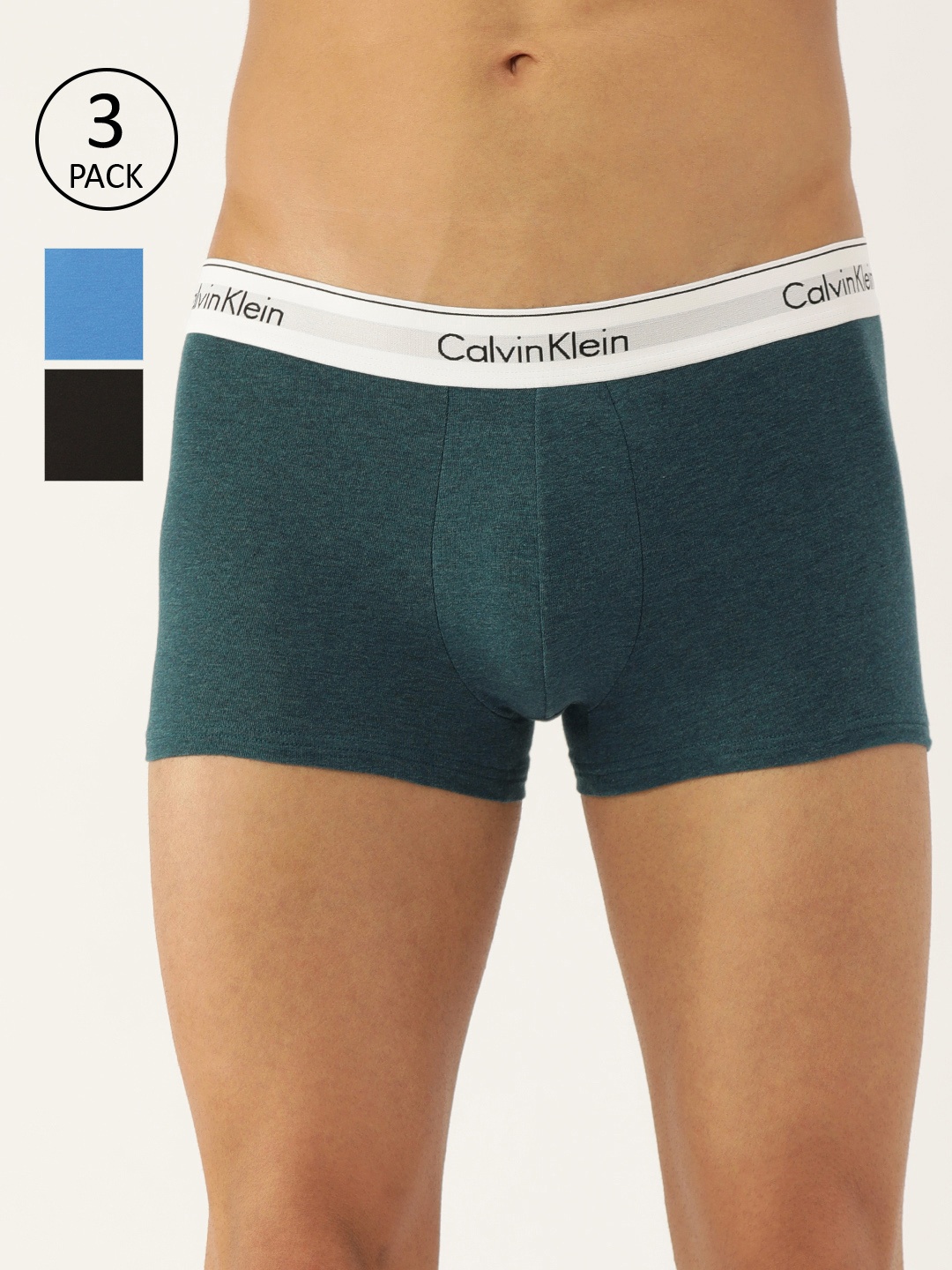 

Calvin Klein Underwear Men Pack of 3 Assorted Solid Trunks NB2380JNA, Green