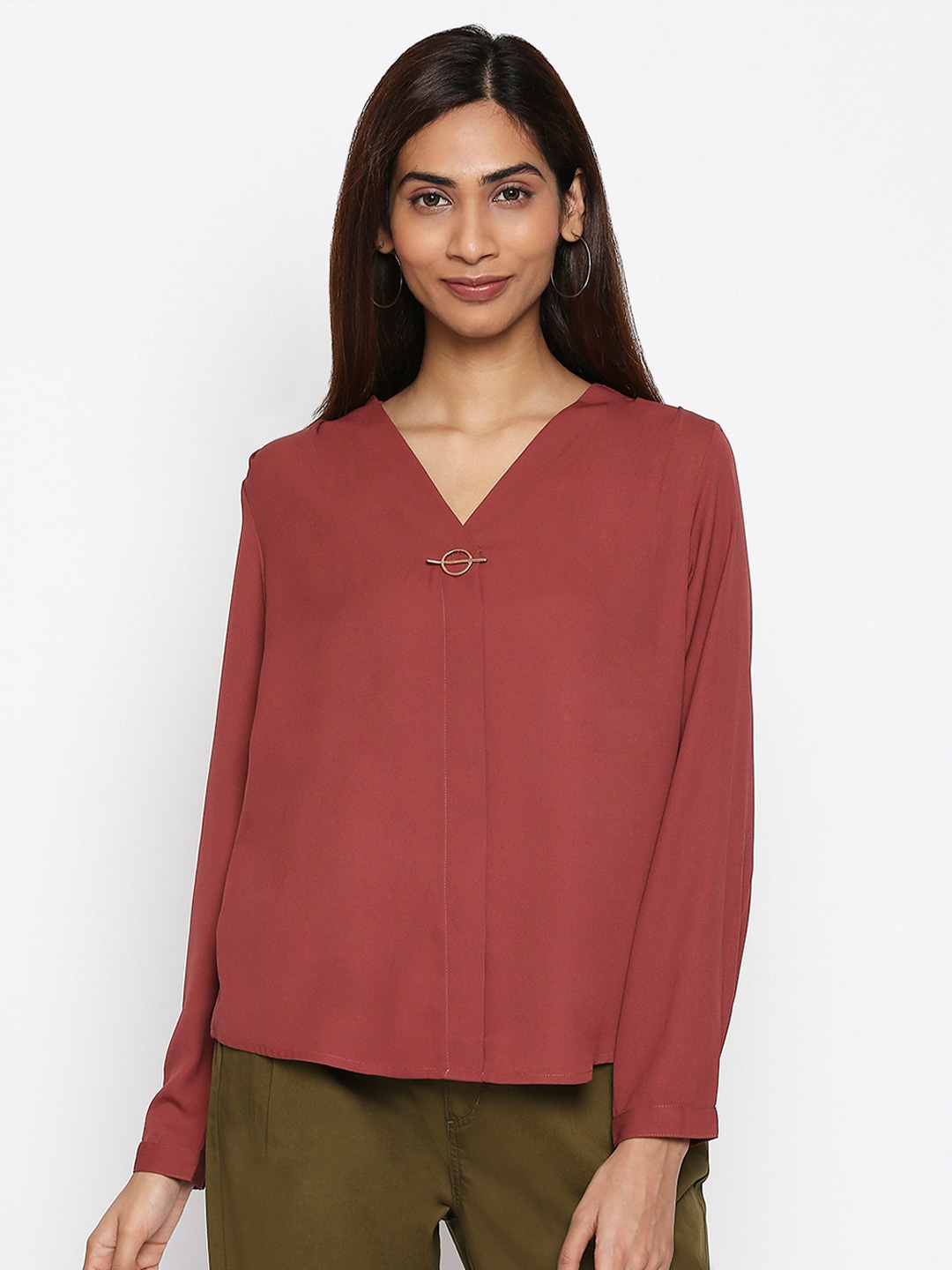 

Annabelle by Pantaloons Women Rust Red Solid Top