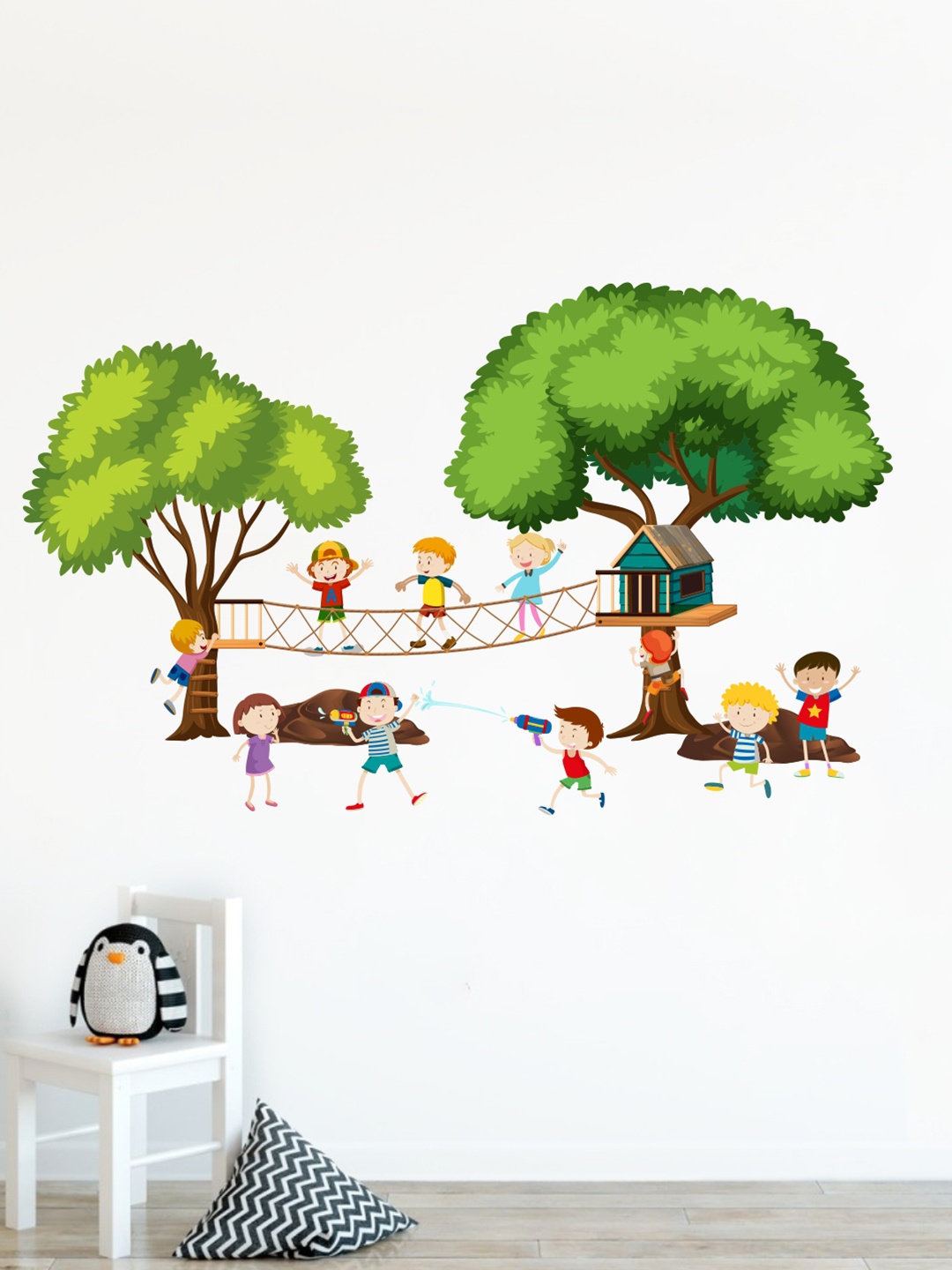 

rawpockets Multicoloured Kids Play with Friends in Forest Wall Sticker, Multi