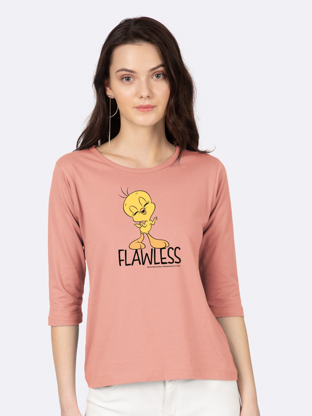 

Bewakoof Women Pink Tweety Printed Round Neck T-shirt