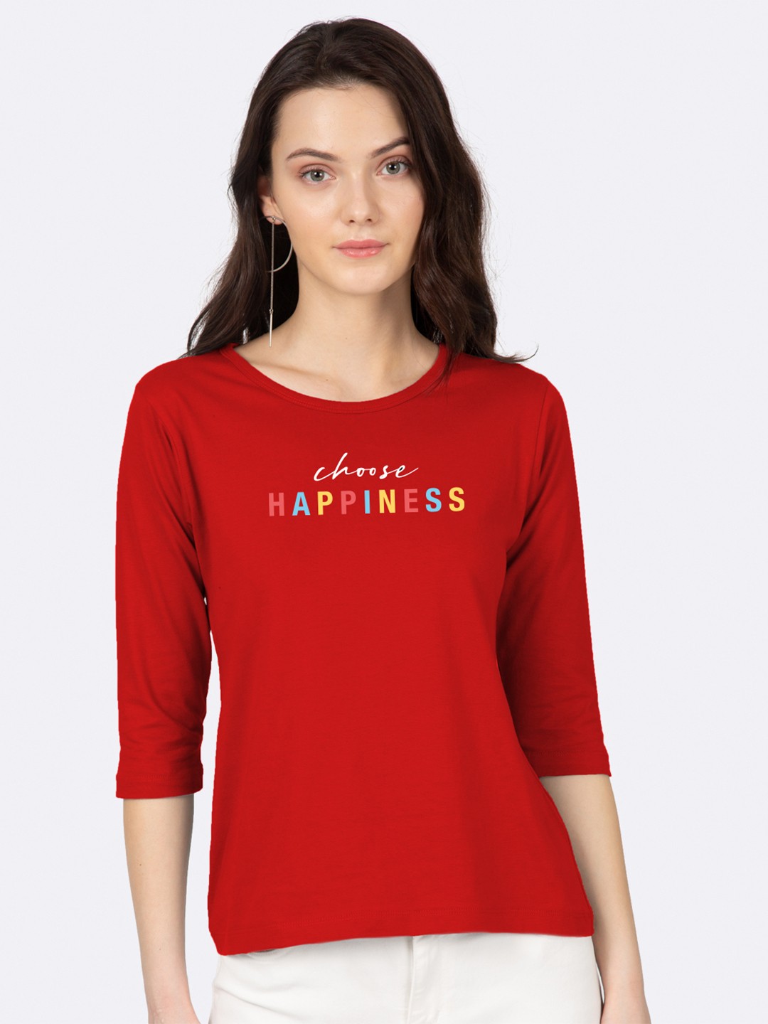 

Bewakoof Women Red Printed Round Neck Cotton Pure Cotton T-shirt