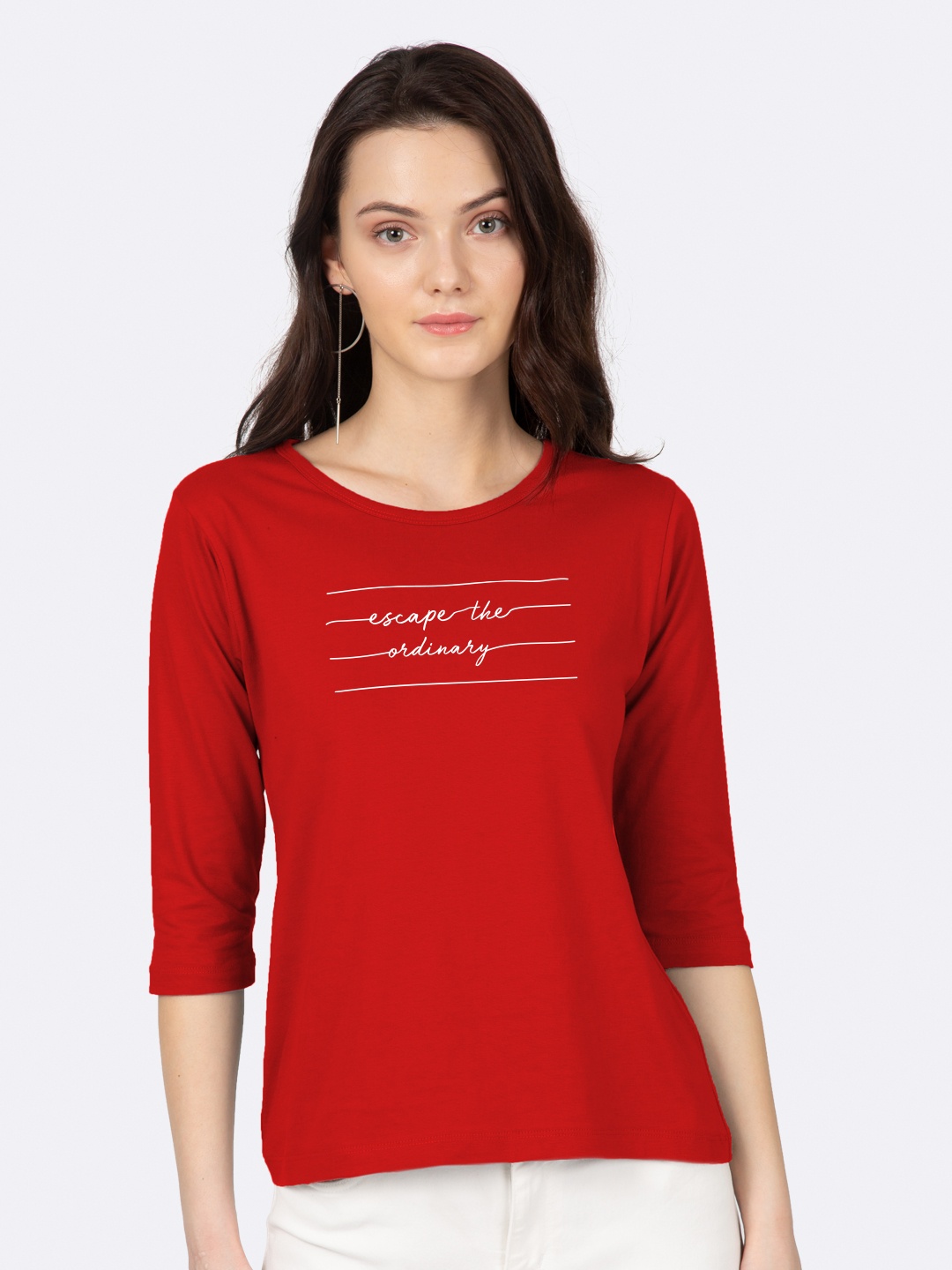 

Bewakoof Women Red Printed Round Neck Pure Cotton T-shirt