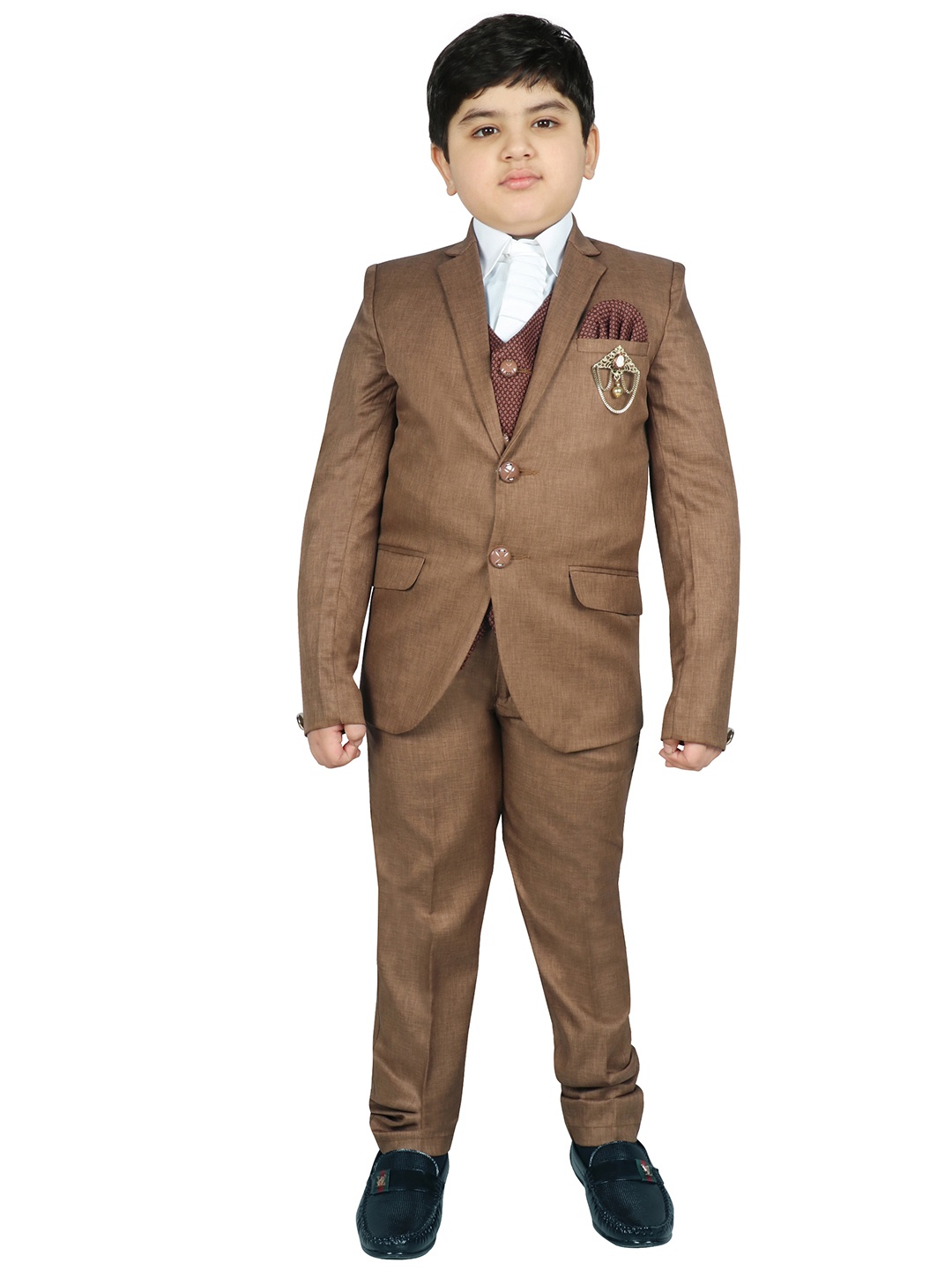 

SG YUVRAJ Boys Brown Solid Single-Breasted Party Suit