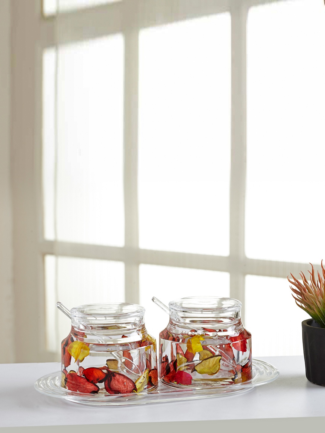 

OBSESSIONS Set Of 2 Transparent & Red Acrylic Sugar Jar With Tray
