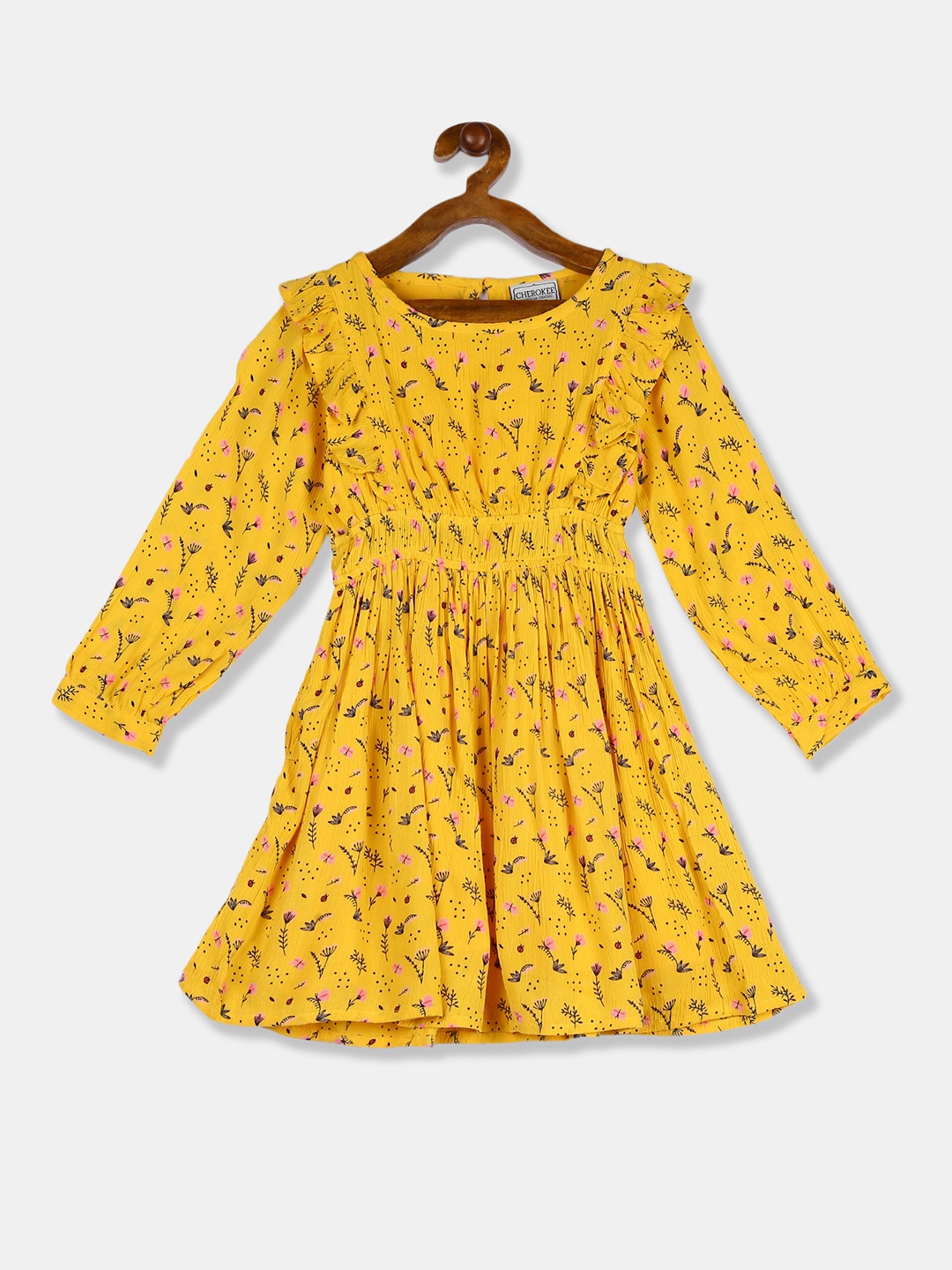 

Cherokee Girls Yellow Printed Fit and Flare Dress