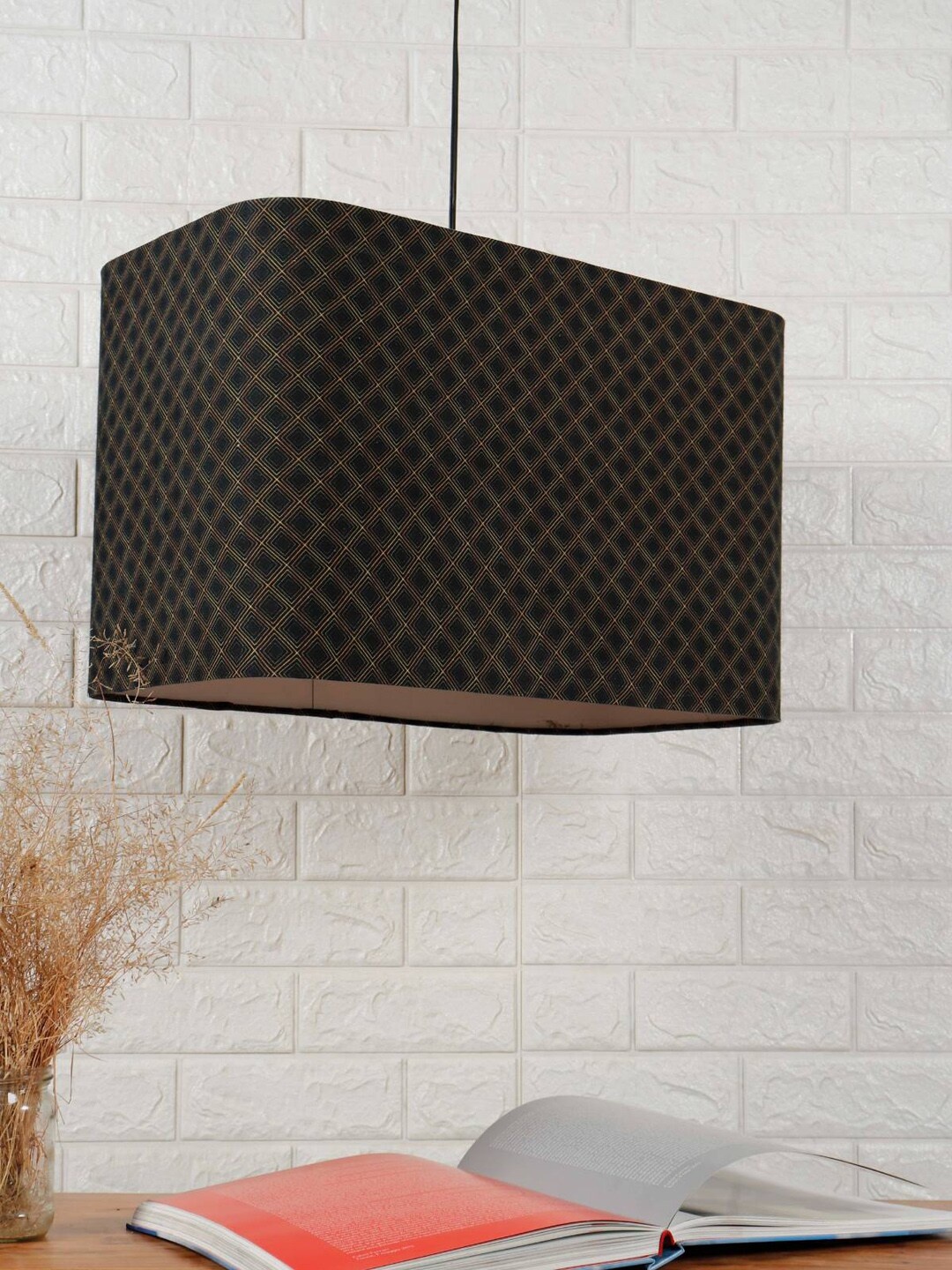 

Grated Ginger Black & Brown Diamond Print Rectangle Hanging Light