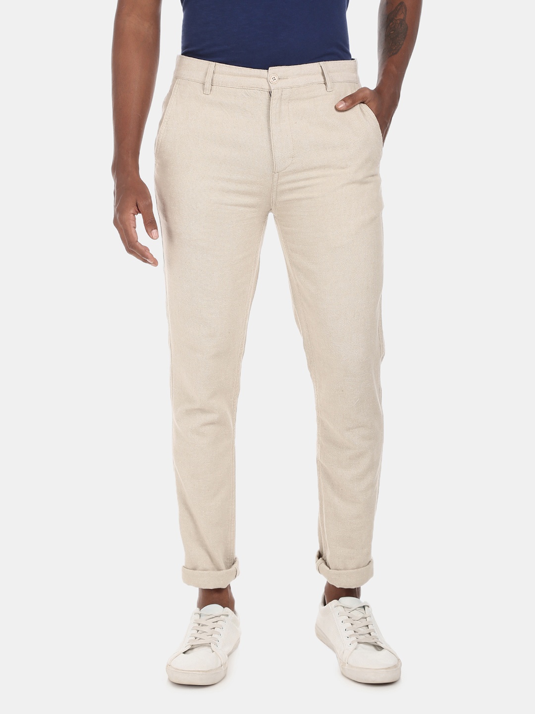 

Cherokee Men Light Beige Regular Fit Oxford Casual Trousers