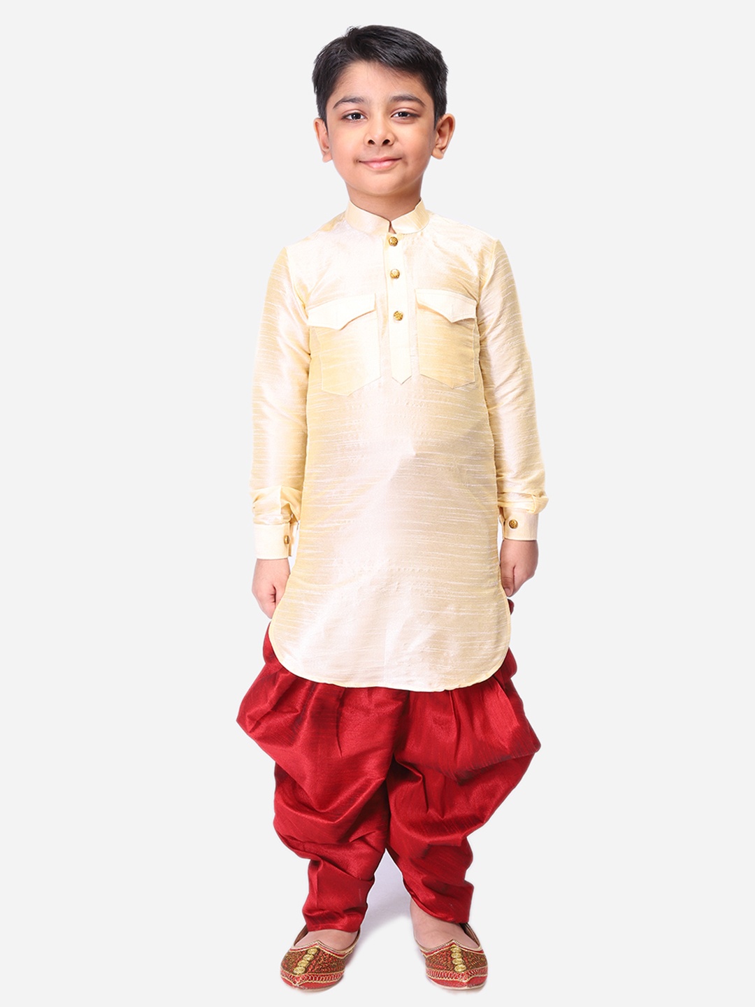 

NAMASKAR Boys Solid Dupion Silk Kurta, Gold