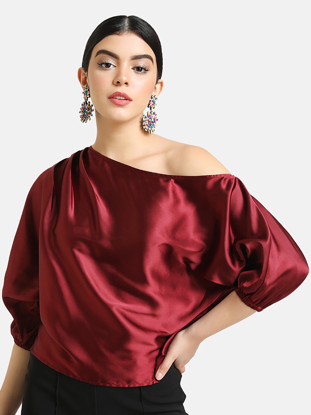 

Kazo Women Maroon Solid Satin Top