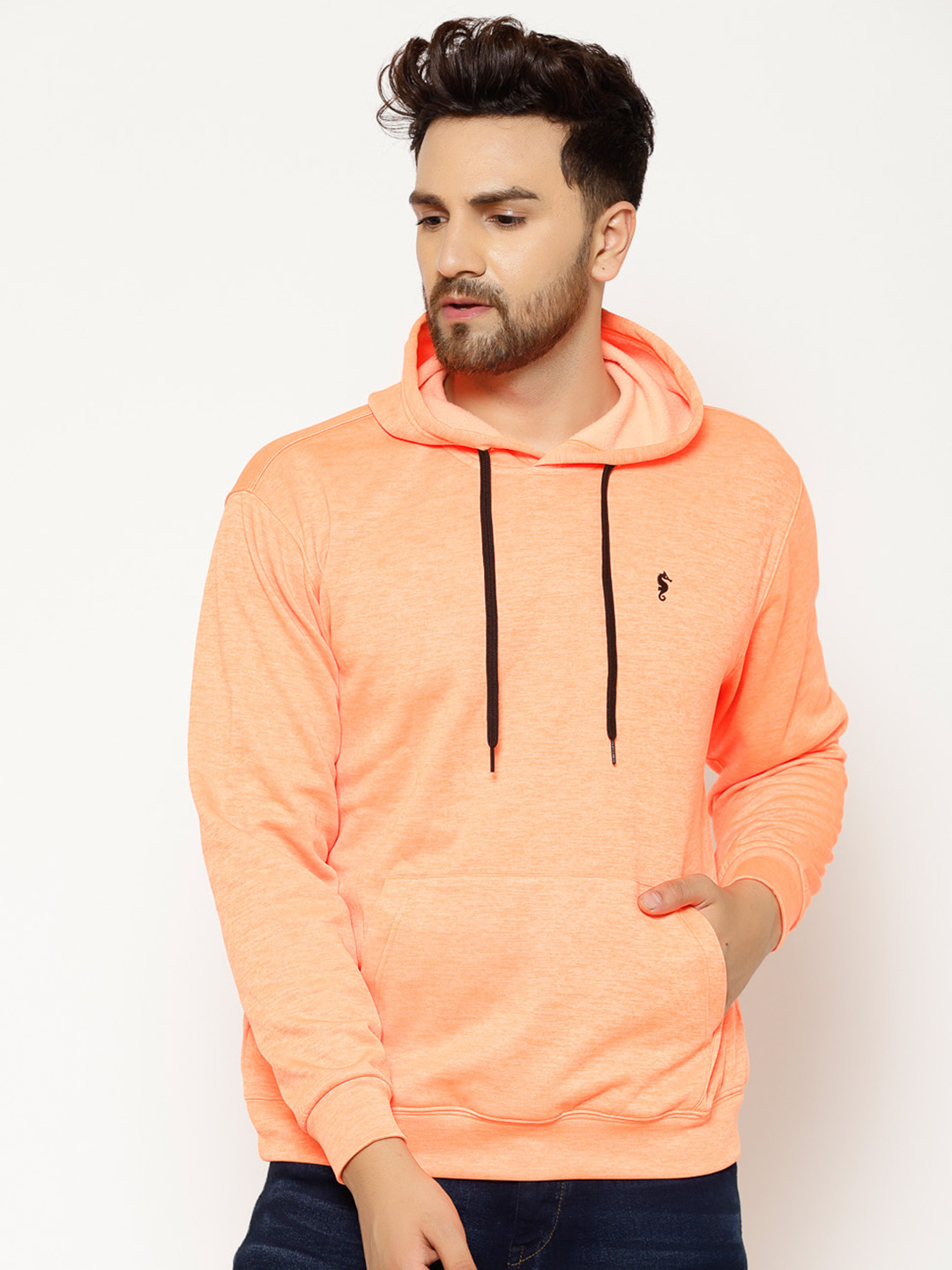 

EPPE Men Orange Solid Hooded Sweatshirt