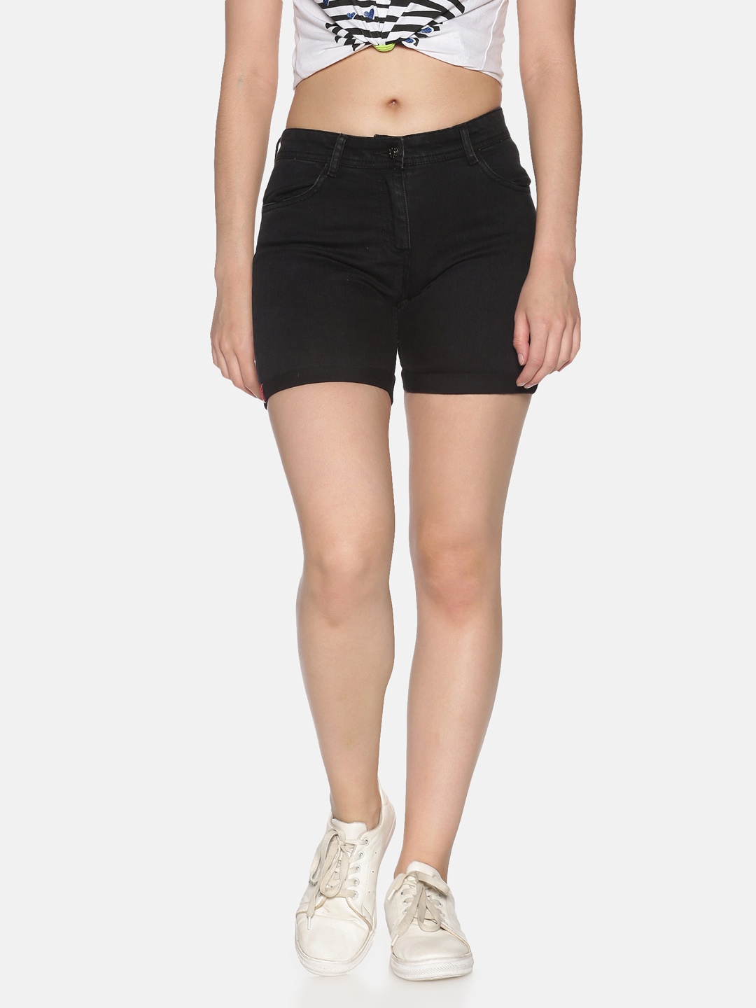 

TWIN BIRDS Women Black Solid Skinny Fit Denim Shorts