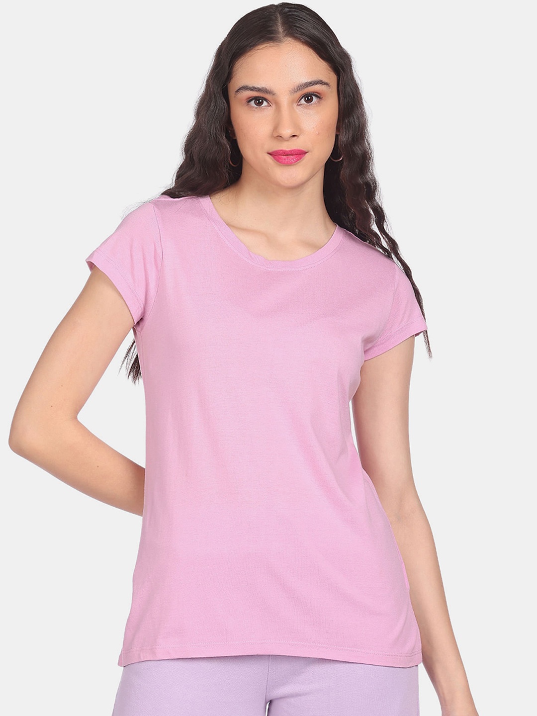 

Sugr Women Pink Round Neck Solid T-Shirt
