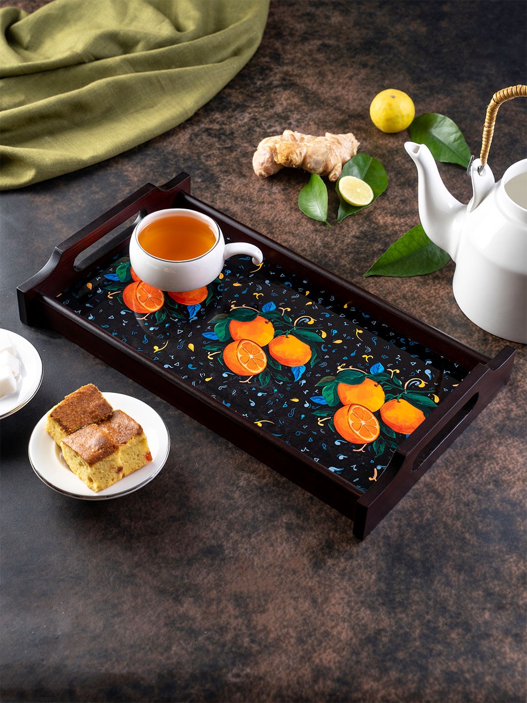 

KOLOROBIA Orange & Blue Juicy Italian Orange Print Medium Wooden Tray