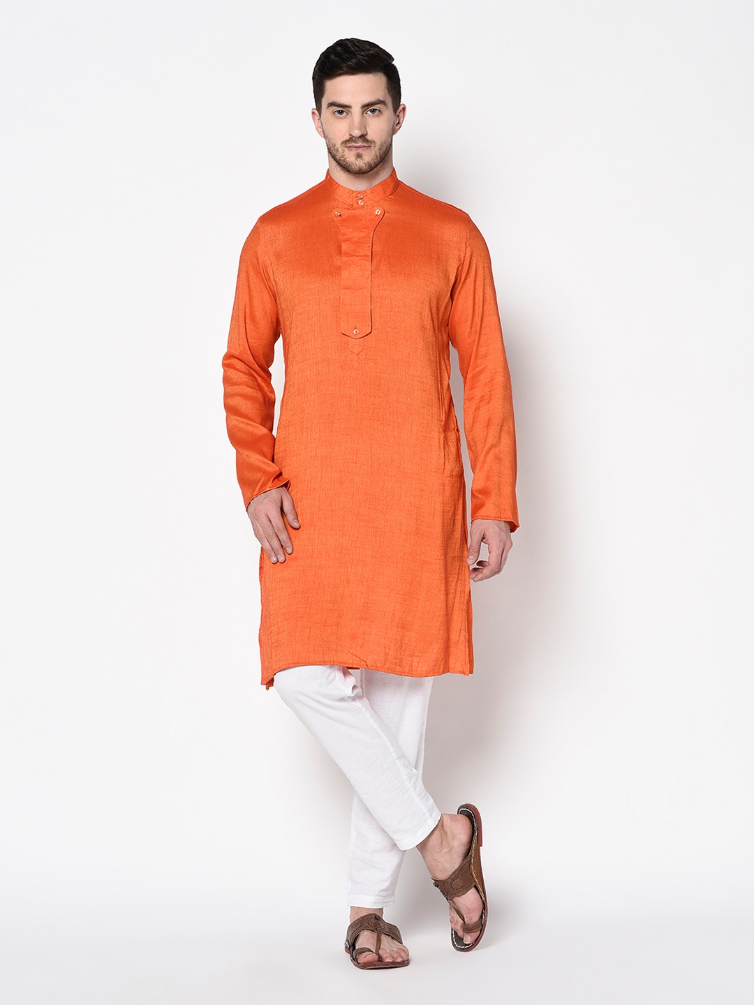 

DEYANN Men Orange Solid Kurta with Churidar
