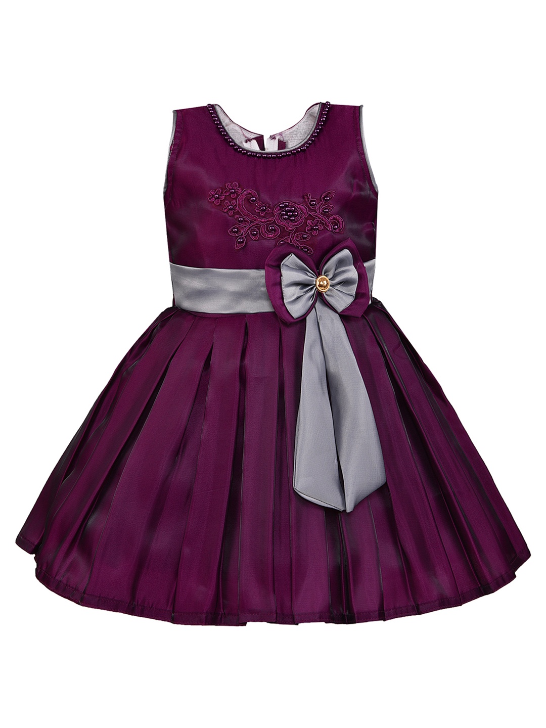 

Wish Karo Girls Purple Self Design Fit and Flare Dress