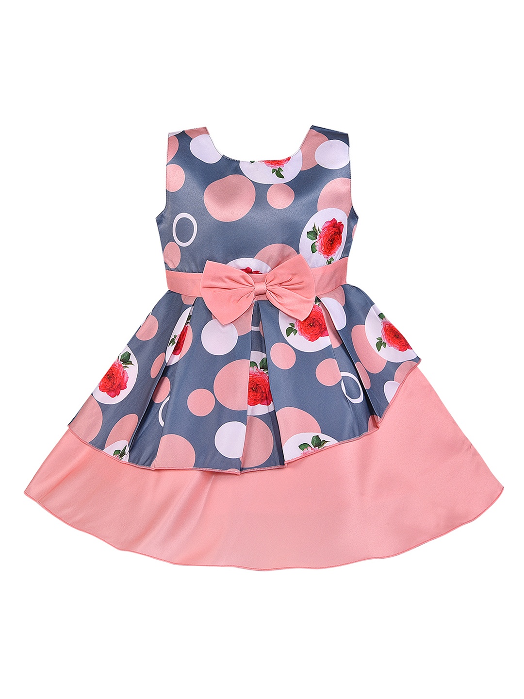 

Wish Karo Girls Peach-Coloured & Blue Printed Fit and Flare Dress