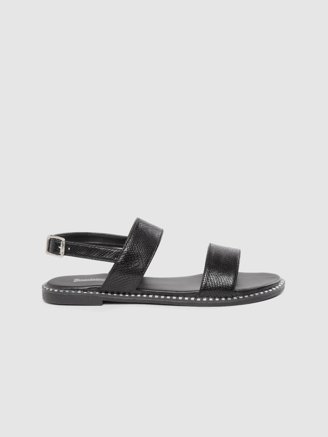 

The Roadster Lifestyle Co Women Black Snakeskin Textured Open Toe Flats