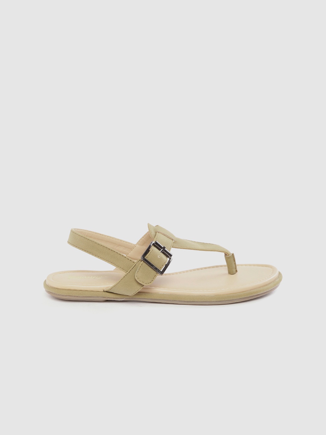 

The Roadster Lifestyle Co Women Olive Green Solid T-Strap Flats