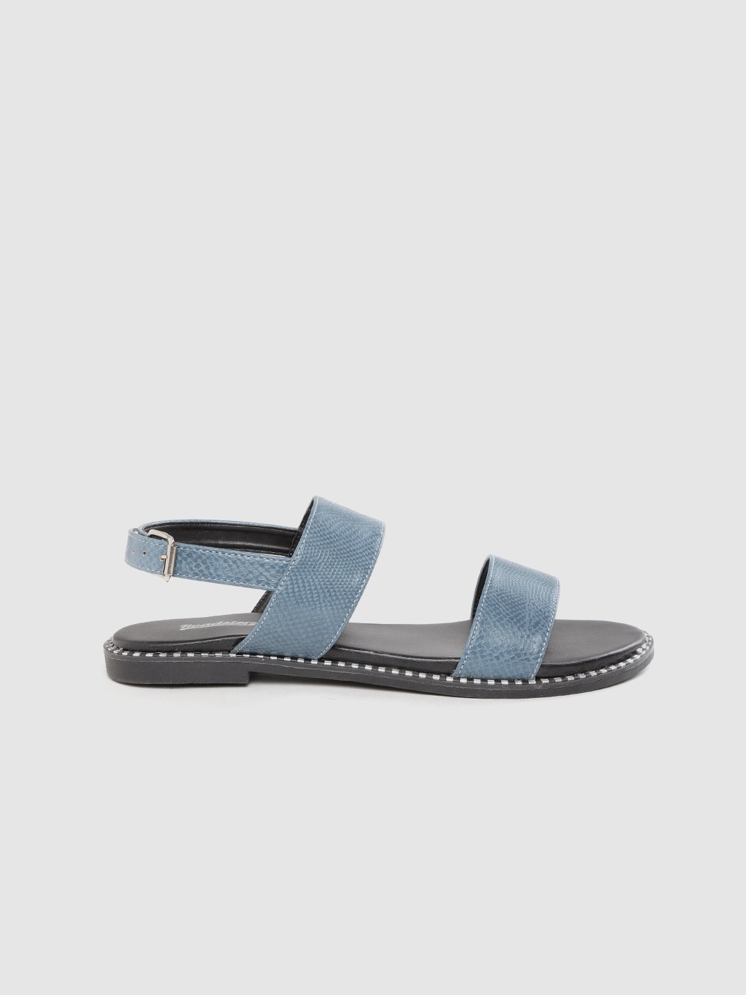 

The Roadster Lifestyle Co Women Blue Snakeskin Textured Open Toe Flats
