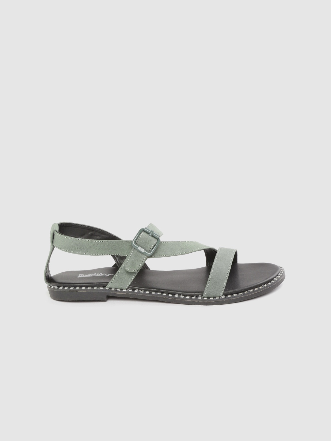 

The Roadster Lifestyle Co Women Olive Green Solid Open Toe Strappy Flats