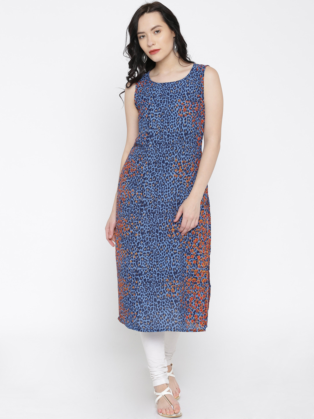 

Vishudh Blue Floral Print Polyester Kurta