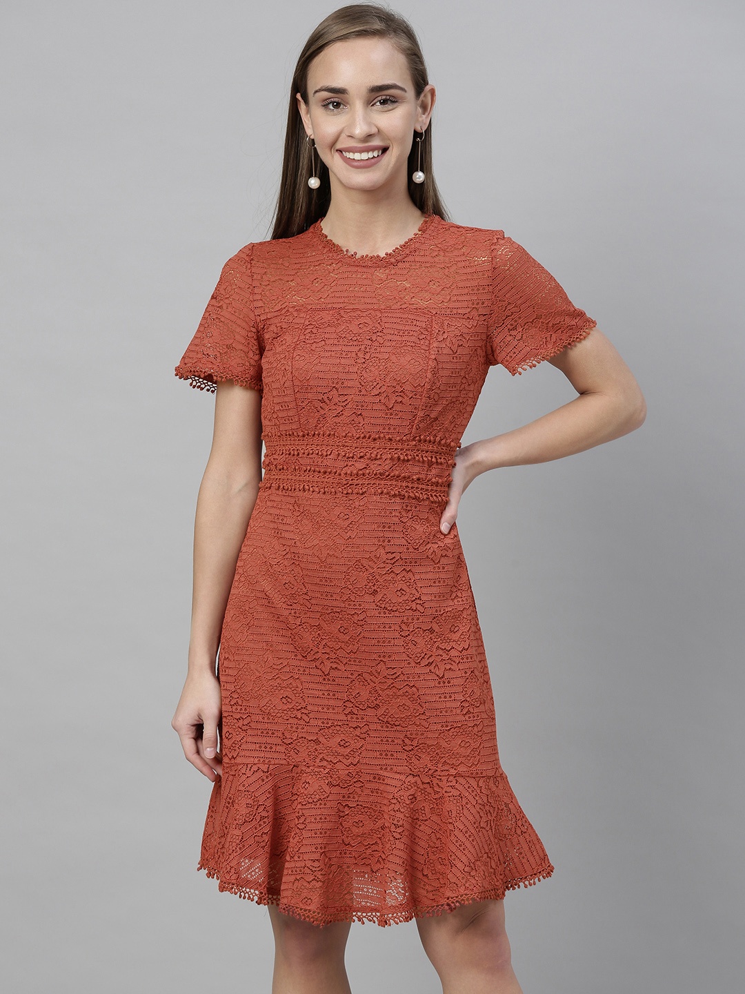 

Vero Moda Women Brown Self Design A-Line Dress