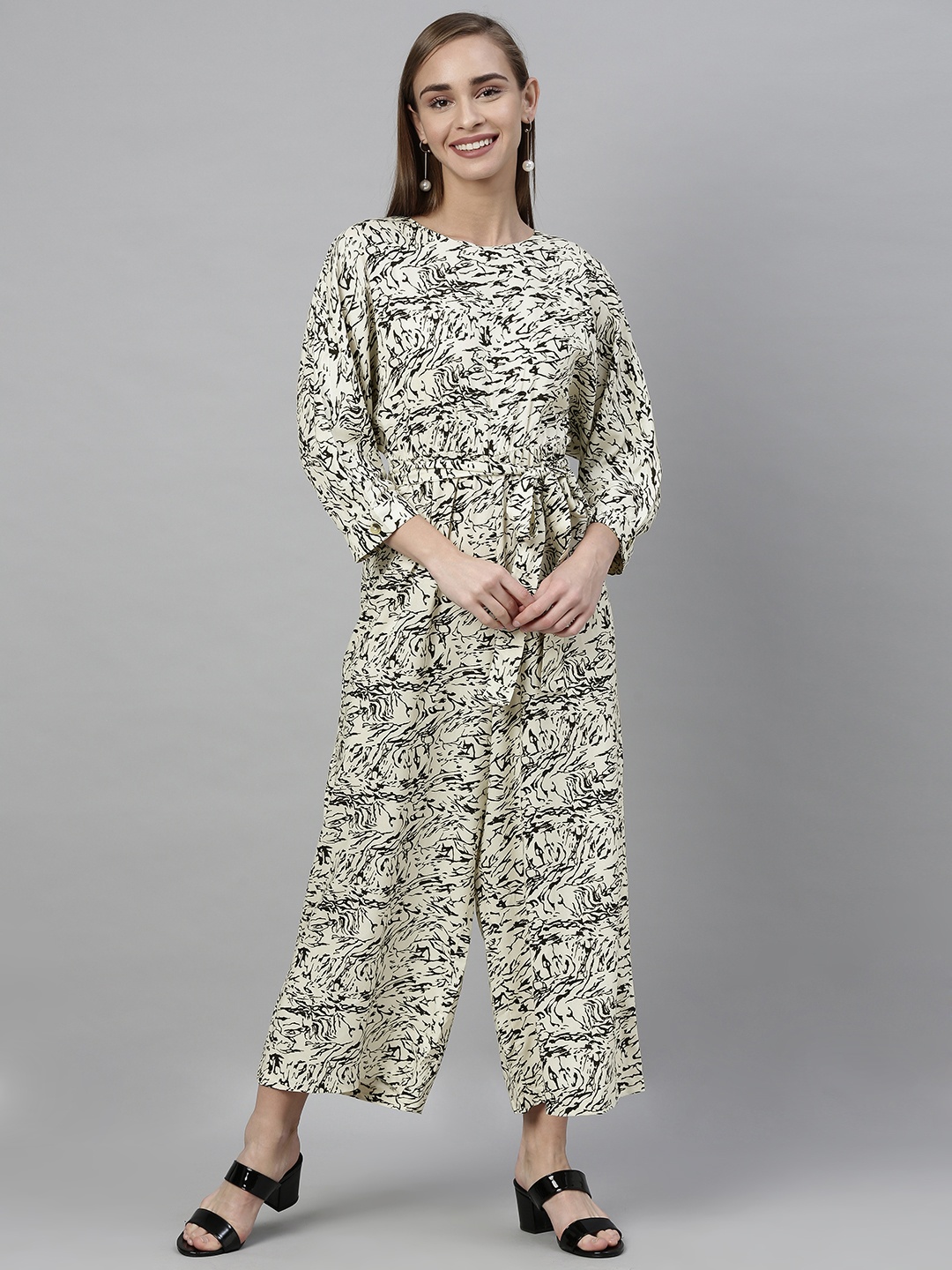 

Vero Moda Women Off-White & Black Printed Basic Jumpsuit