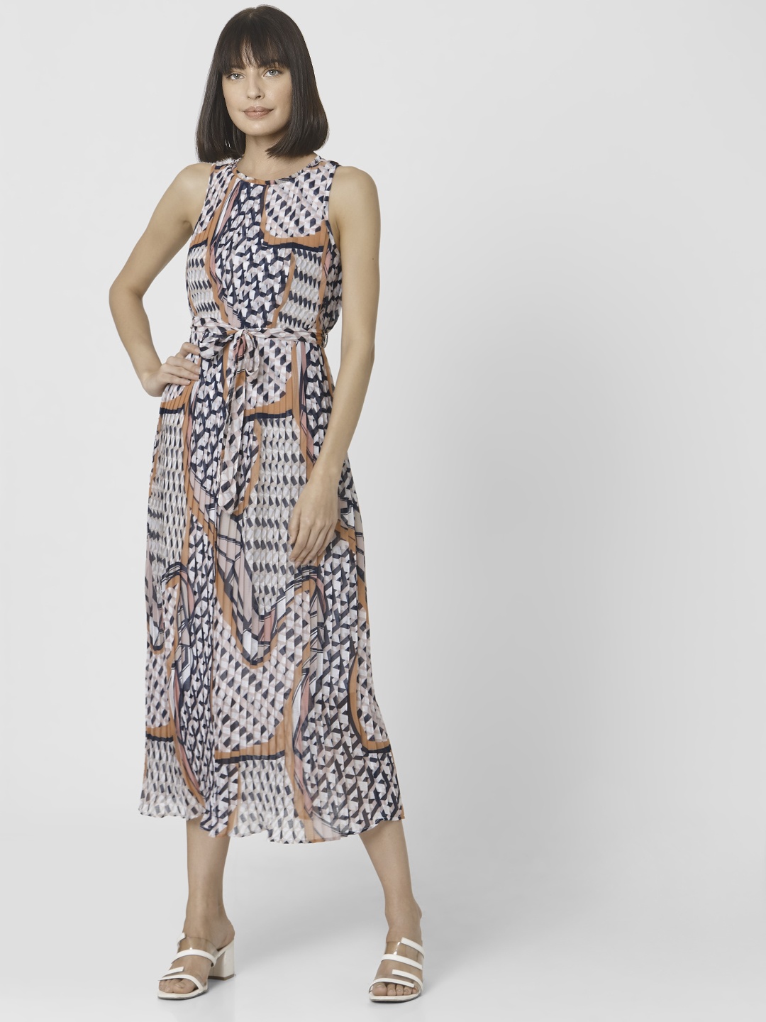 

Vero Moda Women Black & Grey Striped A-Line Dress
