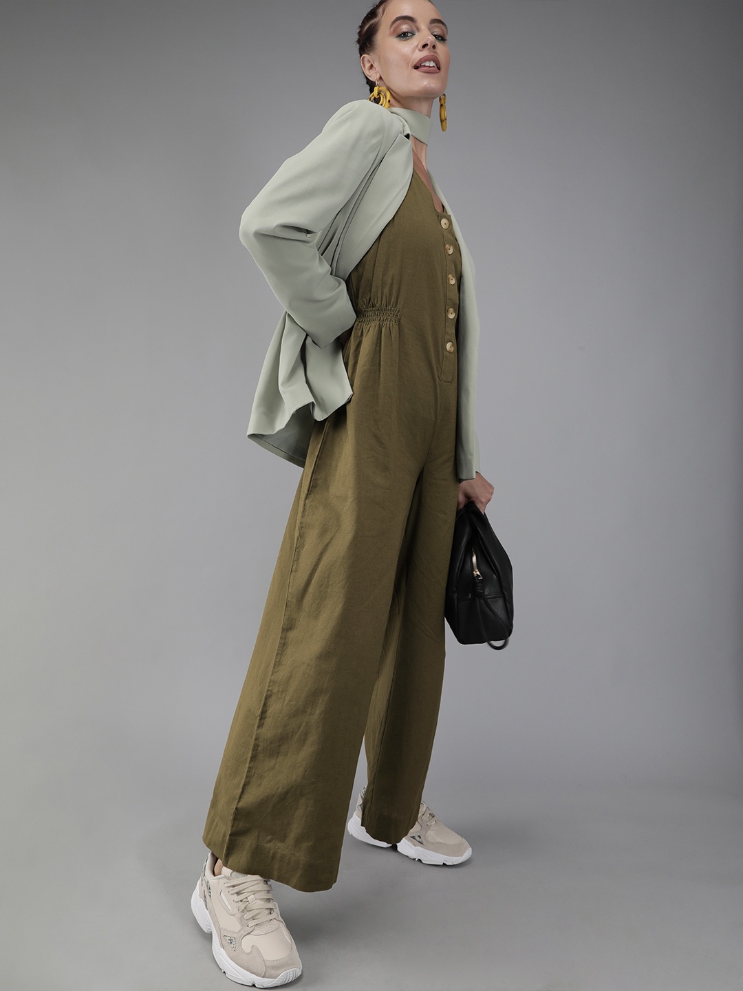 

Vero Moda Women Green Solid Basic Jumpsuit