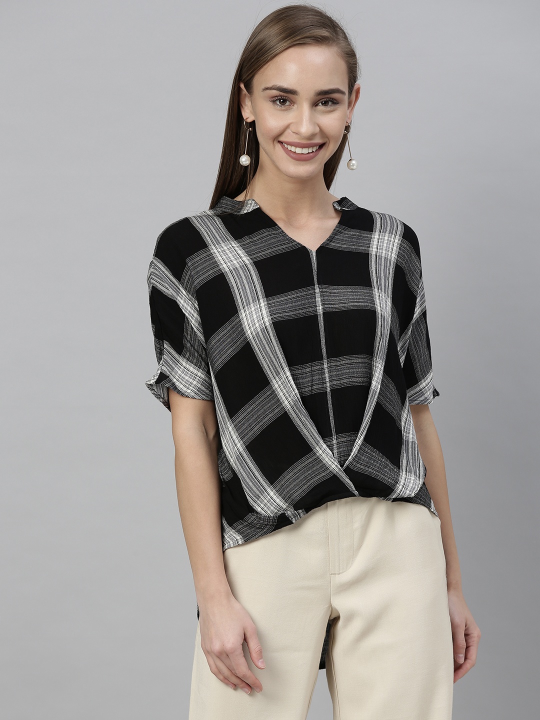

Vero Moda Women Black & White Checked Top