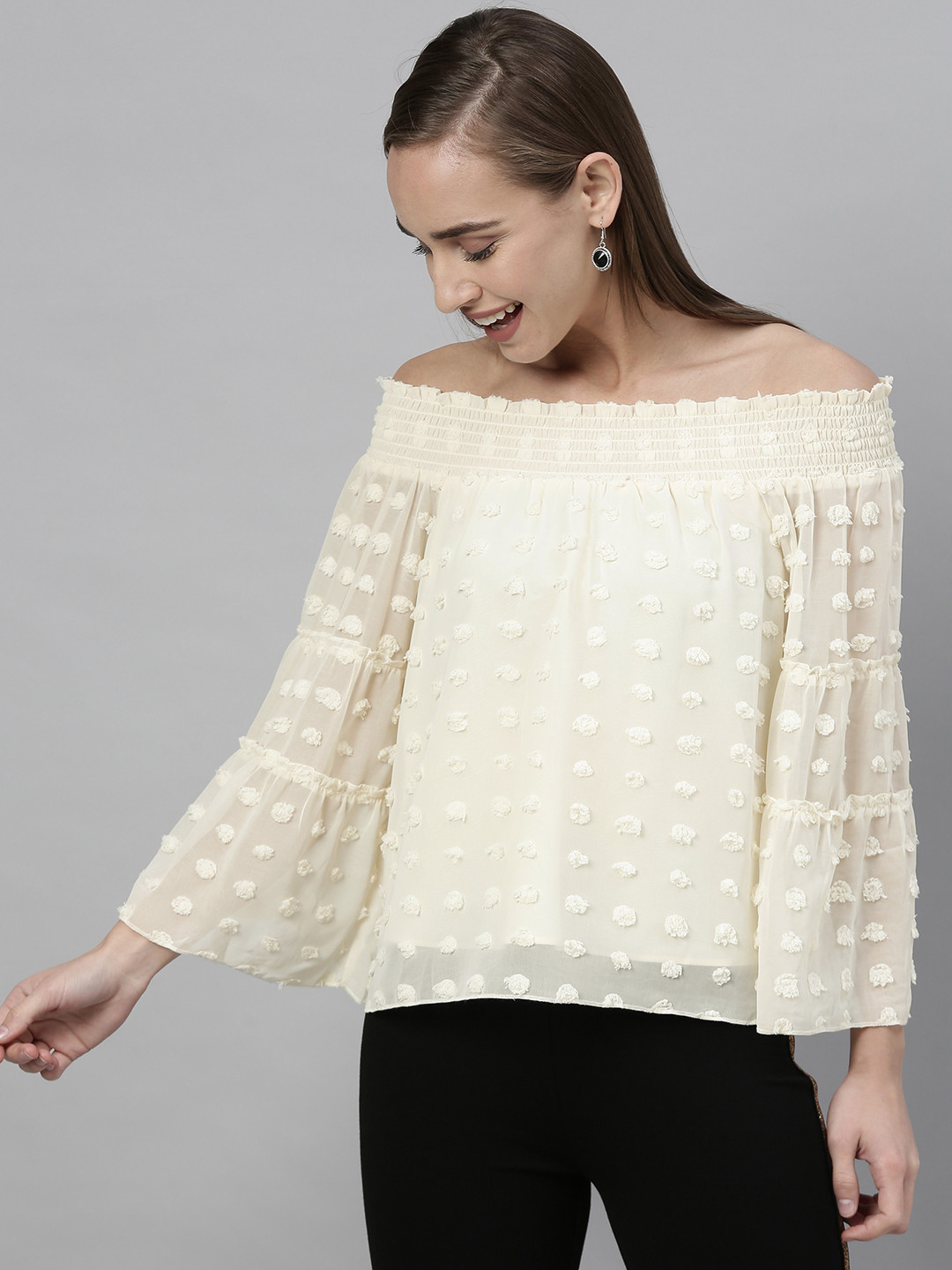 

Vero Moda Women Beige Self Design Top