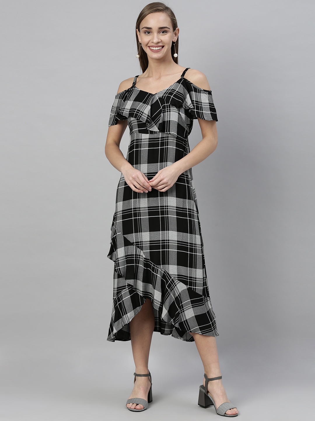 

Vero Moda Women Black Checked Fit and Flare Dress