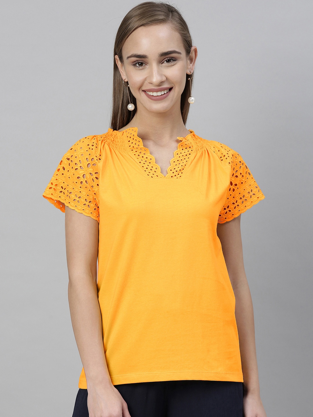 

Vero Moda Women Mustard Yellow Solid Schiffili Top
