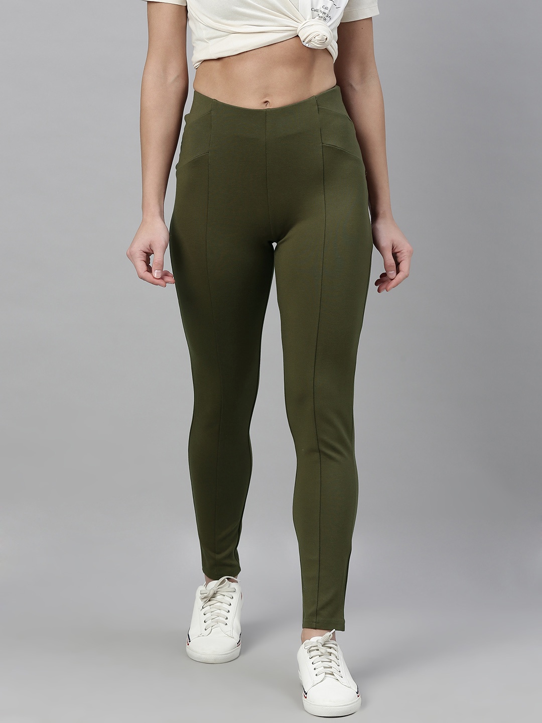 

Vero Moda Women Olive Green Solid Ankle Length Treggings